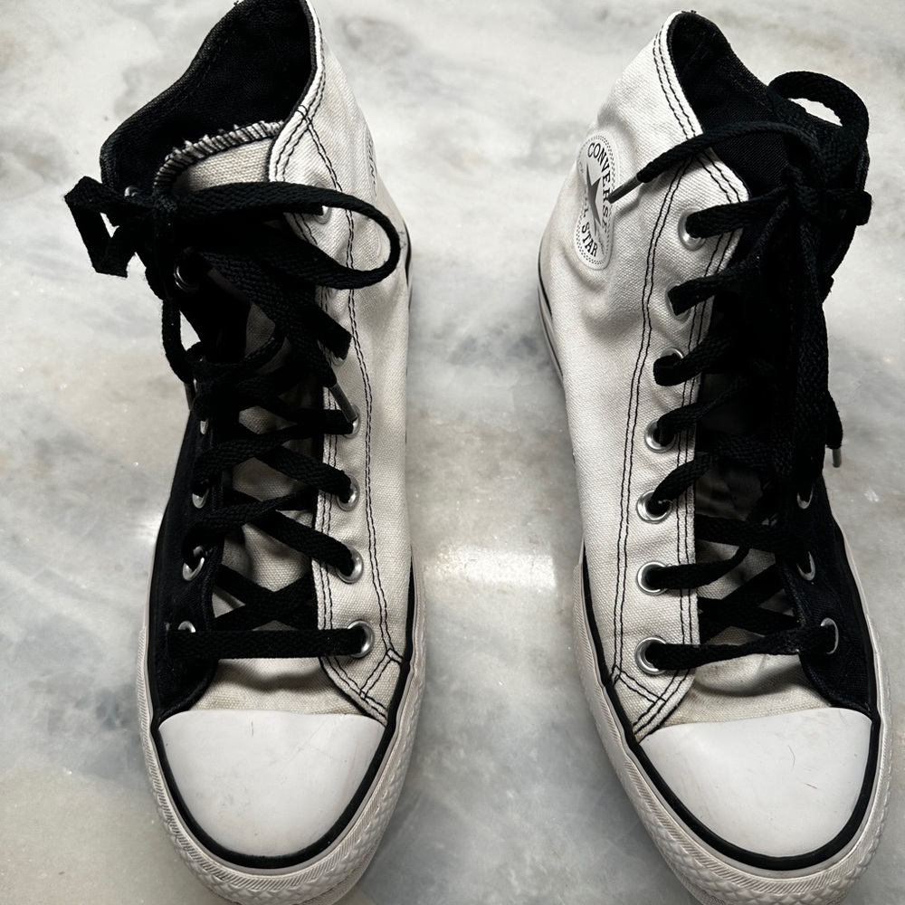 Custom Converse Black and White High-Tops platform